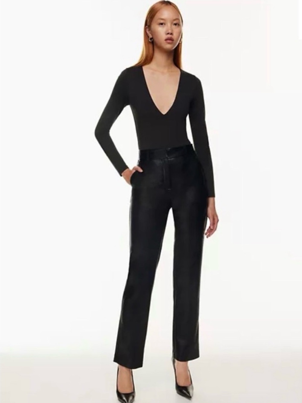 Aritzia Babaton Contour Black Deep V Long-Sleeve Bodysuit - Size Medium NWOT